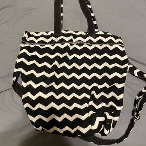Black and white chevron tote with pockets